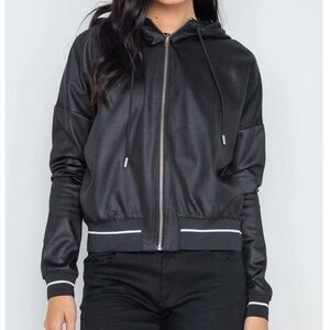 H&M Black White Striped Trim Hooded Long Sleeve Zip Up Athleisure Jacket XS